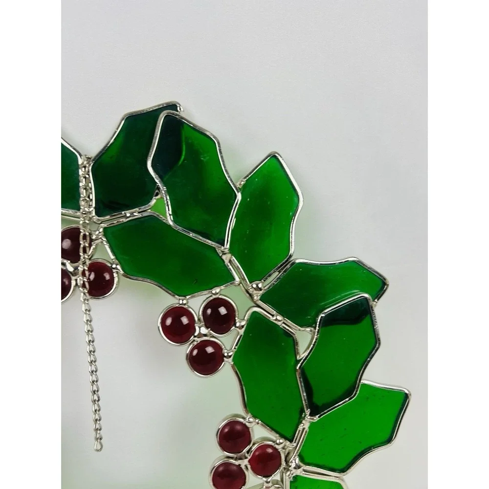 Stained Glass Christmas Holly Berry Wreath 10